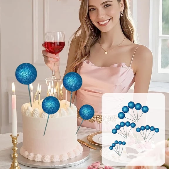 Glitter Foam Cake Decorations, Assorted Size Sparkly Balls for Birthday Cake Toppers, Cupcake Picks and Dessert Table Accents, 20 Pcs