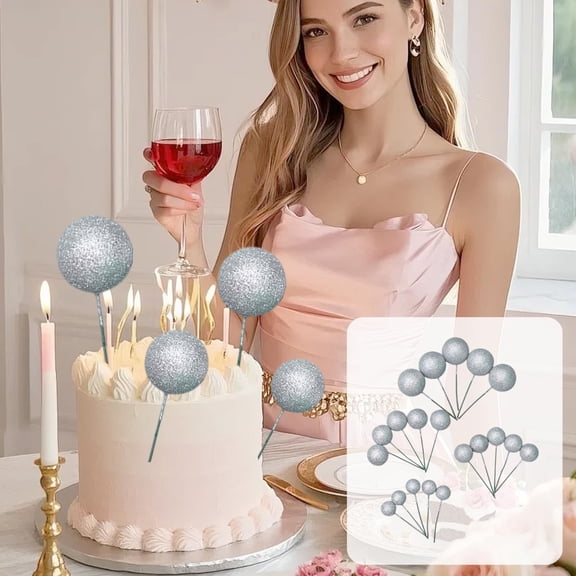 Glitter Foam Cake Decorations, Assorted Size Sparkly Balls for Birthday Cake Toppers, Cupcake Picks and Dessert Table Accents, 20 Pcs