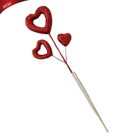 Glitter Foam Heart Pick Ornaments, 3 Hearts Valentine Christmas DIY Craft Bouquet Stems,Tabletop Decor, Indoor Outdoor Festive Decor & Christmas Decorations for Wreath Tree Vase Arrangement,Red