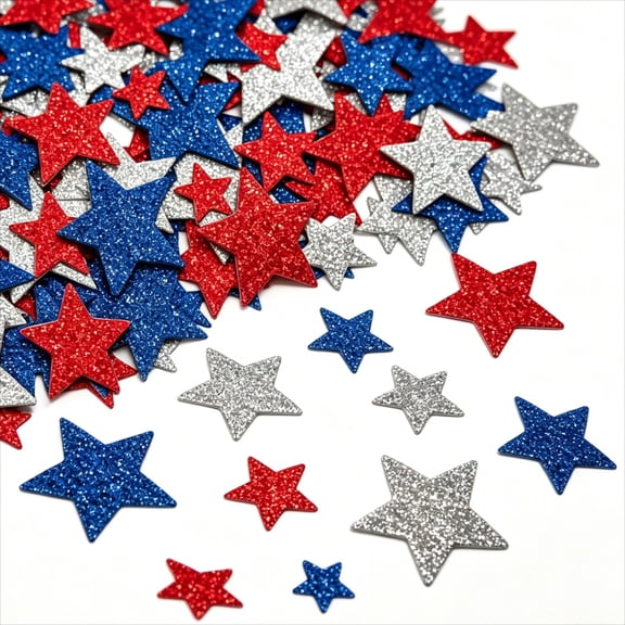 Glitter Foam Star Stickers 4 Sizes Self Adhesive Patriotic for Crafts 200 Pcs