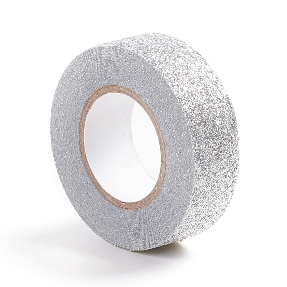 Glitter Foil Masking Tapes DIY Scrapbook Decorative Adhesive Tapes for Craft and Gifts Silver 15x47.5x15mm