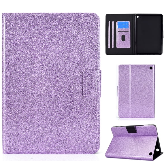 Glitter Folio Flip Case for Amazon Kindle Fire 7 12th Gen 2022, PU Leather Folding Stand Card Slots Cover with Multiple Viewing Angles Tablet Case Cover Auto Sleep/Wake Magnetic,Purple