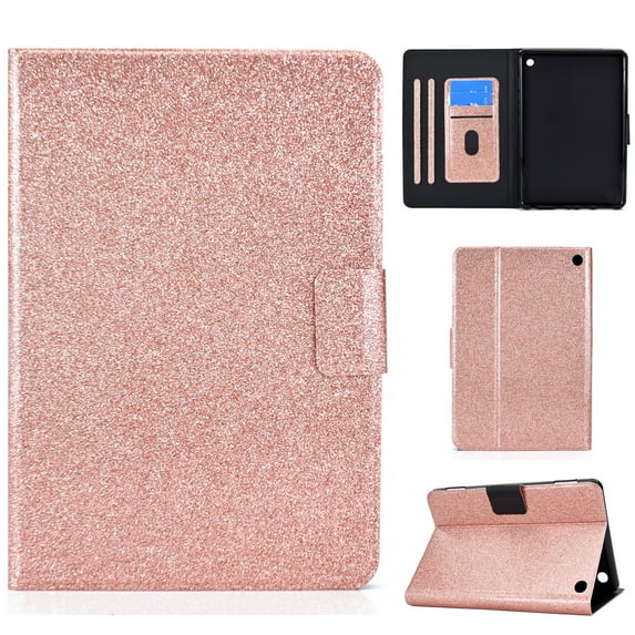 Glitter Folio Flip Case for Amazon Kindle Fire 7 12th Gen 2022, PU Leather Folding Stand Card Slots Cover with Multiple Viewing Angles Tablet Case Cover Auto Sleep/Wake Magnetic,Rosegold