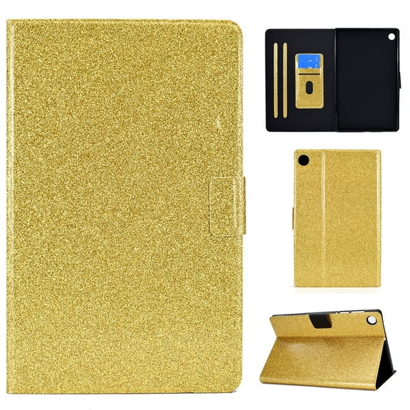Glitter Folio Flip Case for Samsung Galaxy Tab A8 10.5 inch 2022 (SM-X200 / SM-X205), PU Leather Folding Stand Card Slots Cover with Multiple Viewing Angles Tablet Case Cover, Gold