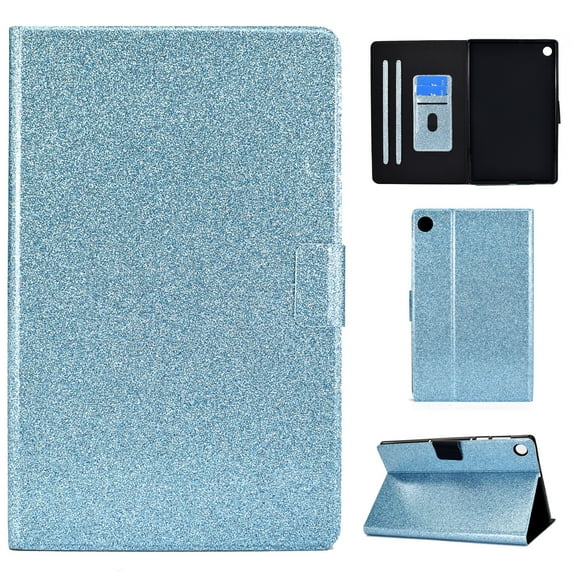 Glitter Folio Flip Case for Samsung Galaxy Tab A8 10.5 inch 2022 (SM-X200 / SM-X205), PU Leather Folding Stand Card Slots Cover with Multiple Viewing Angles Tablet Case Cover, Blue