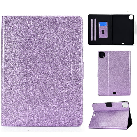 Glitter Folio Flip Case for iPad Pro 11 Inch 5th Generation 2024, PU Leather Folding Stand Card Slots Cover with Multiple Viewing Angles Tablet Case Cover Auto Sleep/Wake Magnetic, Purple