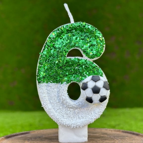 Glitter Football Number 6 Birthday Candle Cake Topper Soccer Themed Party Decor for Kids Adults Birthday Anniversary Gifts