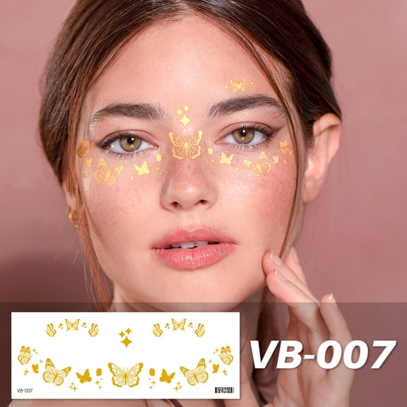 Glitter Freckles Face Tattoo - 6PCS Waterproof Gold Temporary Sparkle Patches for Women, Glow Up Makeup Style 5