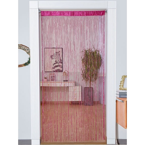 Glitter Fringe Door Curtain 39x79 Inch, Shimmering Tassel Room Divider for Wedding Party Home Decor, Silver Ribbon Background Window Doorway Decoration,Rose Pink
