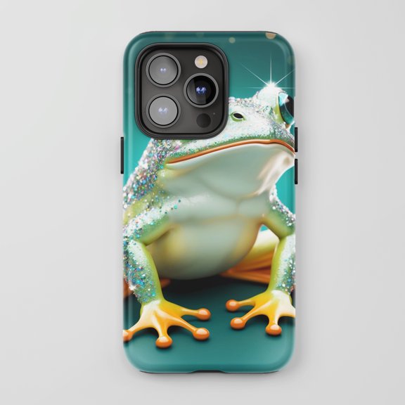 Glitter Frog For All iPhone Series Tough Phone Case Glitter Art Teal Green Finish