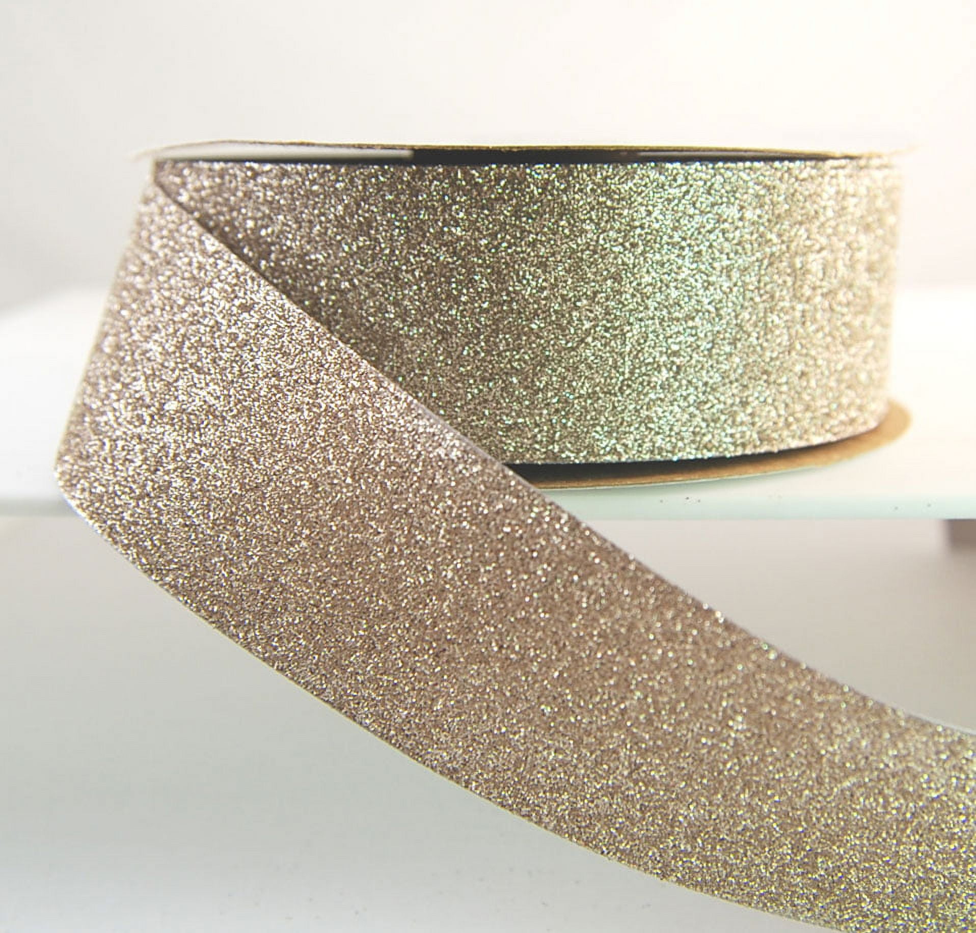 Glitter Frosted Satin Antique Silver Gold Ribbon 1 1/2" - 25 Yards