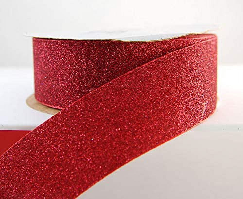 Glitter Frosted Satin Red Ribbon 1 1/2" - 25 Yards