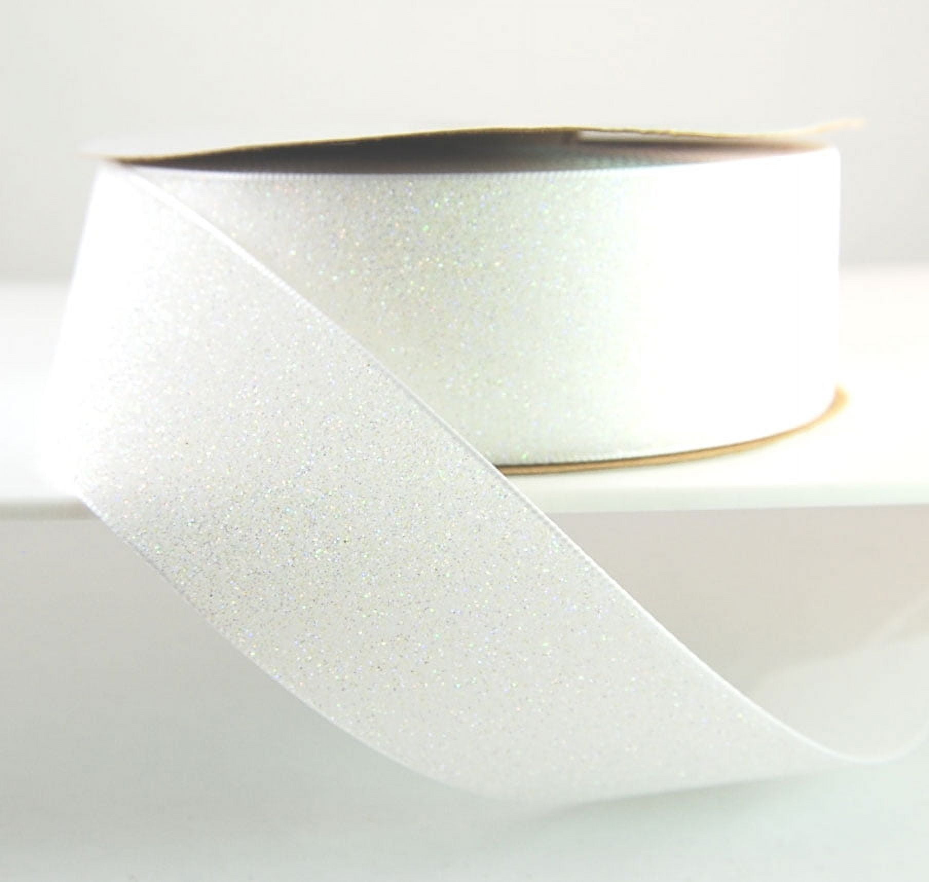 Glitter Frosted Satin White Pearlescent Ribbon 1 1/2" - 25 Yards