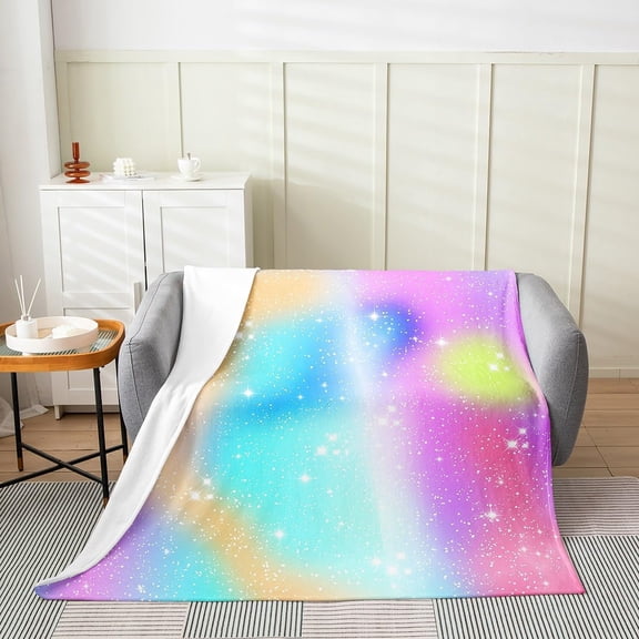 Glitter Galaxy Flannel Blanket Plush Fuzzy Cute Rainbow Fleece Throw Blanket for Boys Girls Tie Dye Ombre Plush Lightweight Sofa Throw Lovely Rainbows Baby 30"x40" for Bed Couch Chair