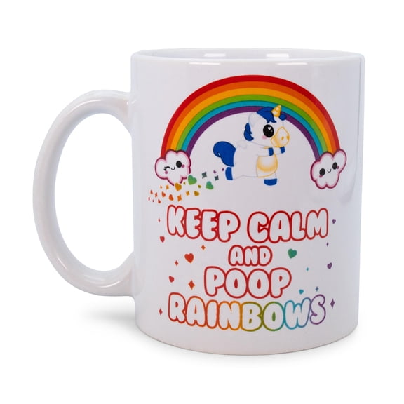 Glitter Galaxy Keep Calm and Poop Rainbows 11 Ounce Ceramic Mug