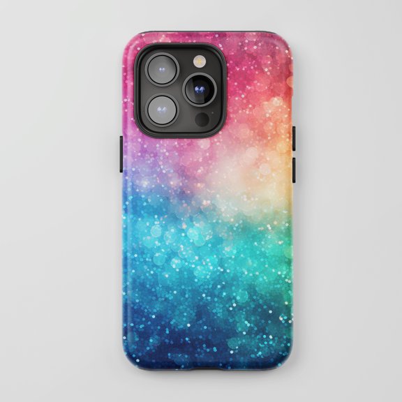 Glitter Galaxy for All iPhone Series Tough Phone Case Rainbow Bokeh