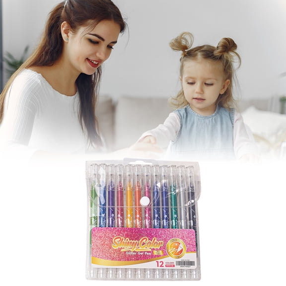 Glitter Gel Pen 12 Colors,Metallic Vibrant Sparkle gel pens for coloring,glitter pens for adults,colored gel pens for Adult Coloring Books and Drawing
