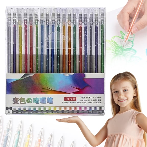 Glitter Gel Pen Set,36 Colors Smooth Rollerball Tip, Double-Head,Metallic Sparkly Gel Pens for Coloring,18PCS/Set