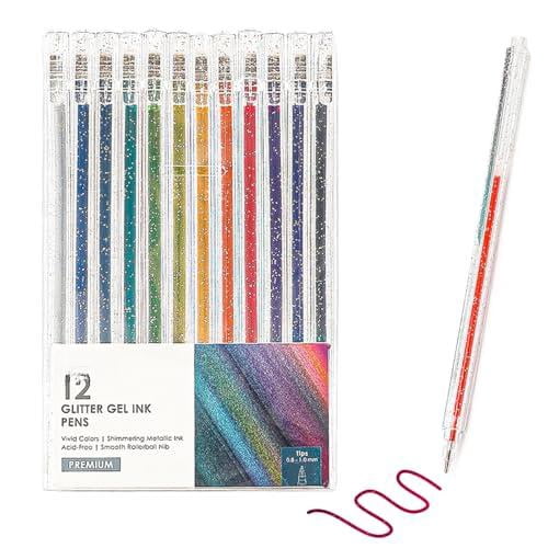 Glitter Gel Pens 12 Colors For Coloring Metallic Vibrant Sparkle Colorful Pen  Colored Neon Adult Books Gelly Roll