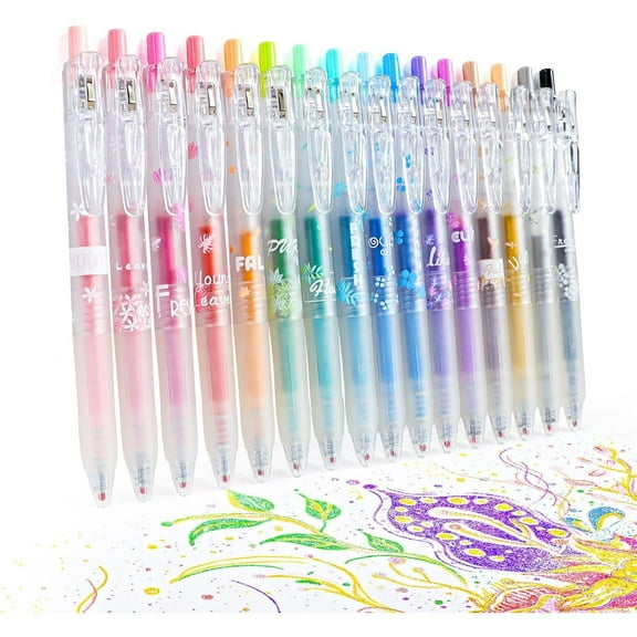 Glitter Gel Pens, 16 Assorted Colors Sparkle Gel Glitter Pens, 0.7mm Fine Tip Retractable Colored Sparkly Pen for Adults Journaling Coloring Drawing Doodling (16 COLORS)