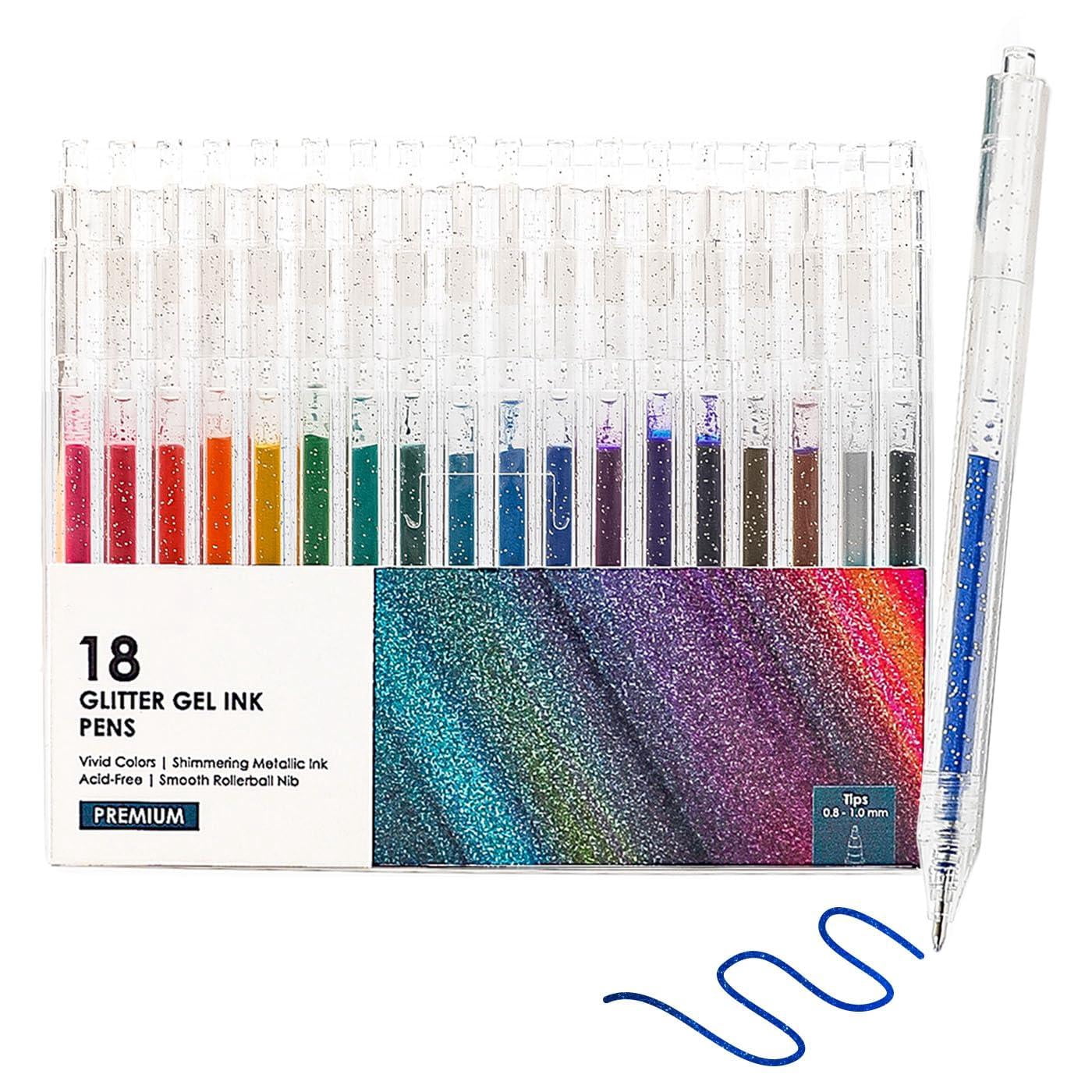 Glitter Gel Pens  18 Colors For Adult Coloring Books Journaling Drawing Scrapbooking And Diy Crafts Retractable Ink Art Work