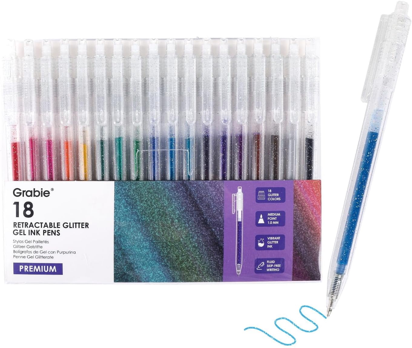 Glitter Gel Pens, 18 Colors Glitter Gel Pens Set, Retractable Sparkle Gel Ink Pens for Coloring Books, Journaling, Drawing, Scrapbooking & DIY Crafts, Smooth Writing Art Pens for Creative Work