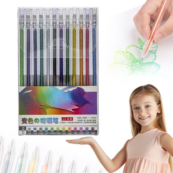 Glitter Gel Pens 2-in-1 Color–10ml Smooth,Long-Lasting Gel Pens for Adult Coloring Books,Doodling,Invitations,Crafting,Scrapbooking,Cards & Letters,Transparent Ink,Creative Art Supplies Set,B-12pc