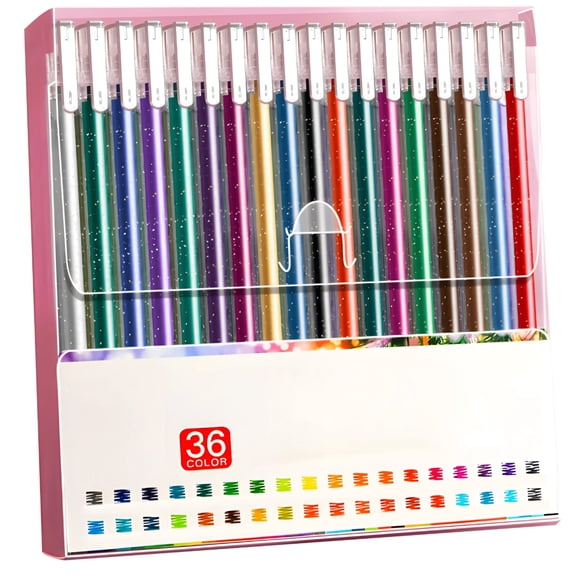 Glitter Gel Pens 36 Colors Set, Metallic Shimmer Markers for Journaling Art Projects, Sparkle Writing Drawing Pens with Smooth Flow Ink, Scrapbooking Craft Supplies