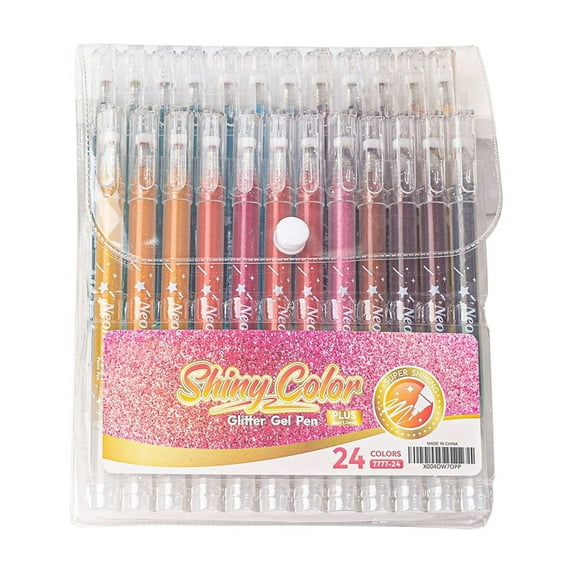 Glitter Gel Pens for Adult Coloring Books, 24 Pack Metallic & Sparkle Gel Pens Set, Waterproof Fine Tip for Drawing, Sketching, Journaling, Art Markers, 5ml
