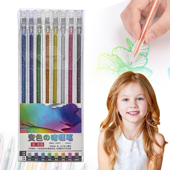 Glitter Gel Pens for Coloring Books,Coloured Pen Stocking Stuffers,8 Color Glitter Gel Pens,Coloring Markers Colored Pen Set,Drawing Pens Stationary Supplies,A Single Pen Turns Into Two Colors