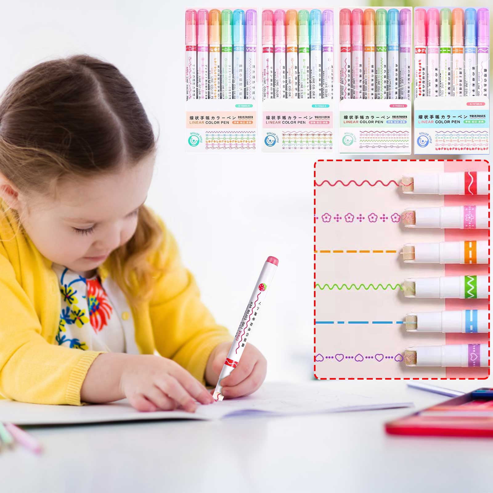 Glitter Gel Pens Curve Highlighter Pen Set 6 Different Curved Shapes Nib Outline Pen Dry Pen Color Emphasis Graffiti Pen for Writing, Drawing 5ml