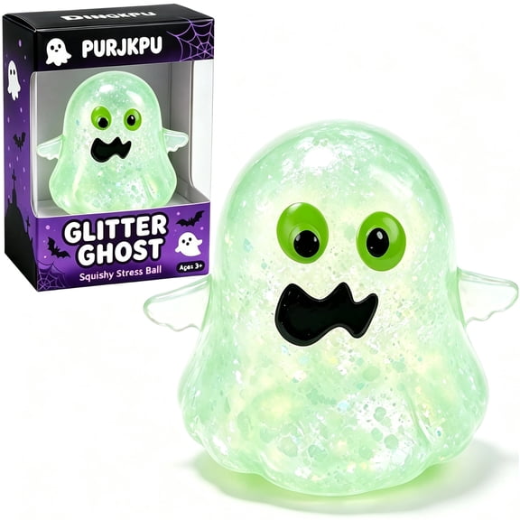 Glitter Ghost Squishy Stress Toy, Cute Halloween Sensory Decompression Toy, Pocket Size Party Favor Stocking Stuffer Gift