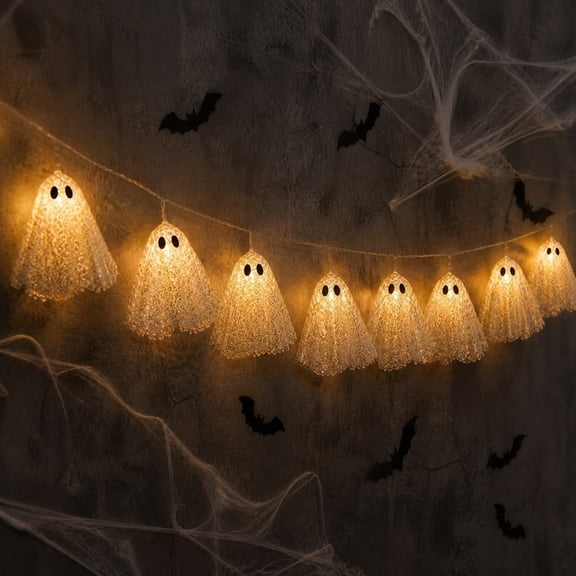 Glitter Ghost String Lights 10Pack Solar Garden Lights, Halloween Garden Stakes Battery Operated, Garden Stake Lights with 8 Modes