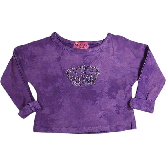 Glitter Girl - Little Girls LS Cropped Sweatshirt 37659-4 (purple tie dye crown)