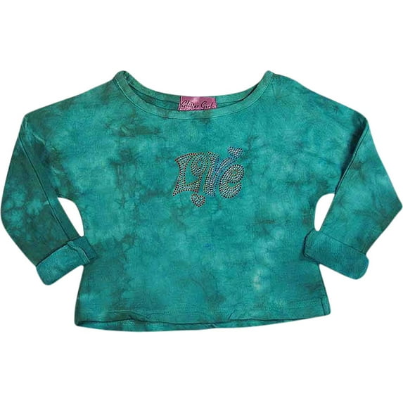 Glitter Girl - Little Girls LS Cropped Sweatshirt 37661-5 (jade love)