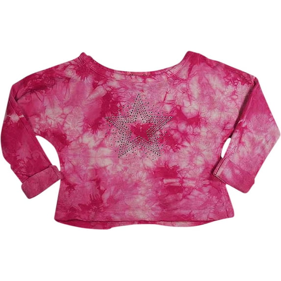 Glitter Girl - Little Girls LS Cropped Sweatshirt 37662-4 (pink star)