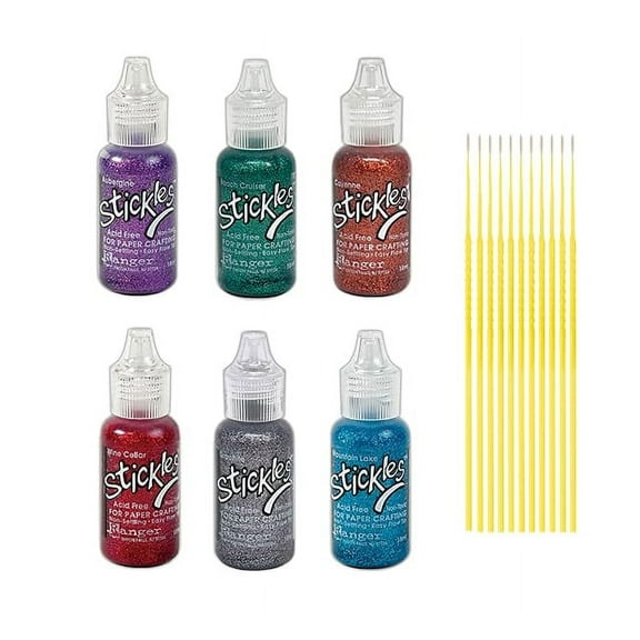 Glitter Glue Bundles - 6 Stickles .5 oz Glitter Glue Bottes with Trebbies Fine Detail Sticks (2024 Jewel Collection)