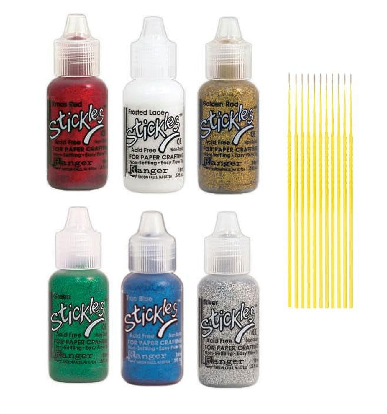 Glitter Glue Bundles - 6 Stickles .5 oz Glitter Glue Bottes with Trebbies Fine Detail Sticks (Festive Collection)