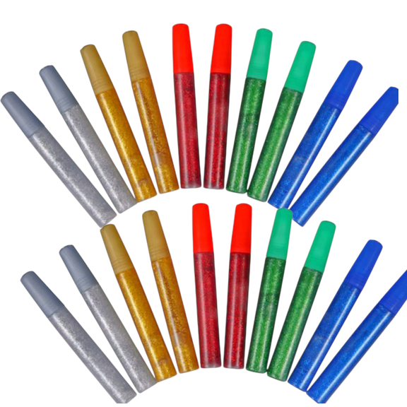 Glitter Glue Tubes - Washable Non-Toxic Glittery Glue for Art and Craft Projects, 20-ct Pack Including Blue, Green, Red, Gold, Silver Tubes