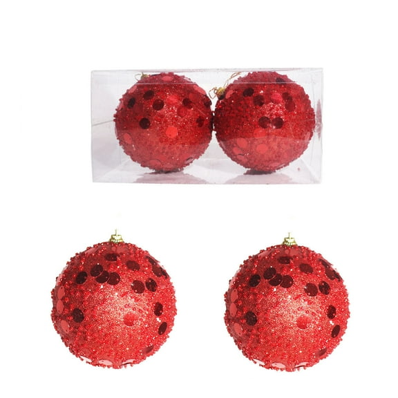 Glitter Gold Christmas Balls, Set of 2 Large 9cm Statement Ornaments for Holiday Tree Focal Points
