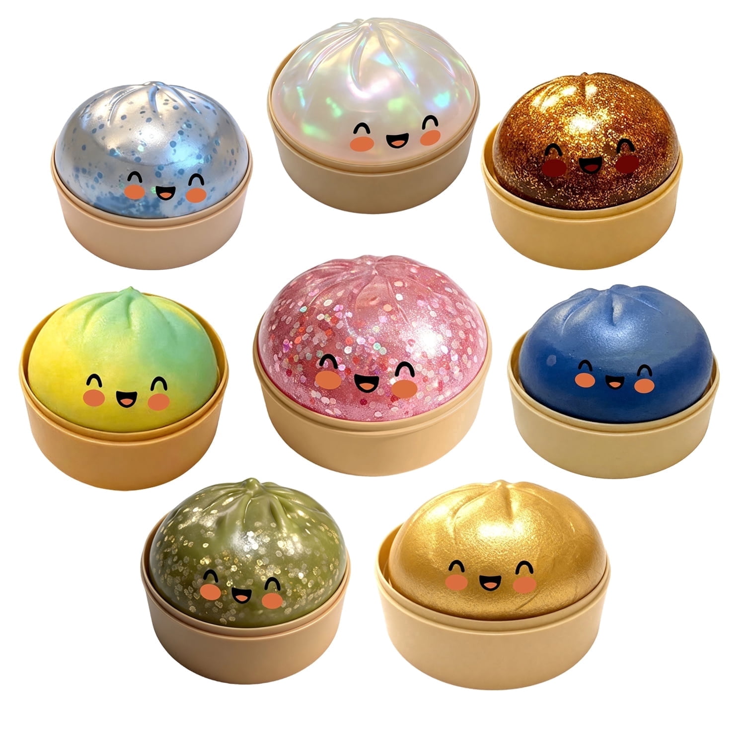 Glitter Gold Dumpling Squishy Toys, Food Squeeze Fidget Party Favors, Fun Gag Gift & Desk Accessory, Age 3+