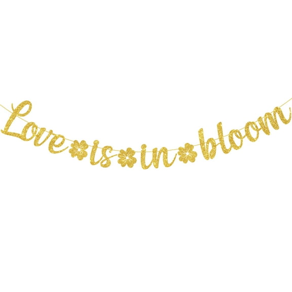 Glitter Gold Love Is In Bloom Banner with Flower for Bachelorette Wedding Engagement Valentine's Day Bridal Shower Birthday Baby Shower Party Decorations