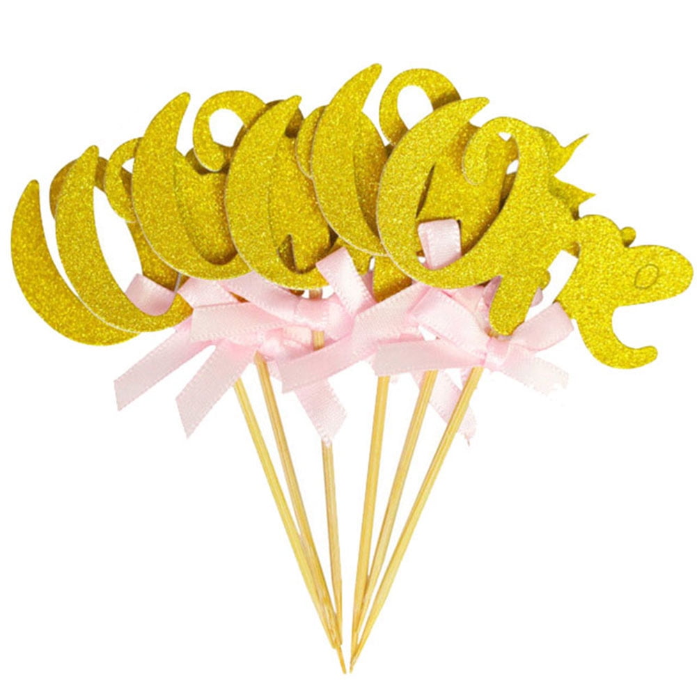 Glitter Gold One Cupcake Topper Pink Bow 1st Birthday Anniversary ...