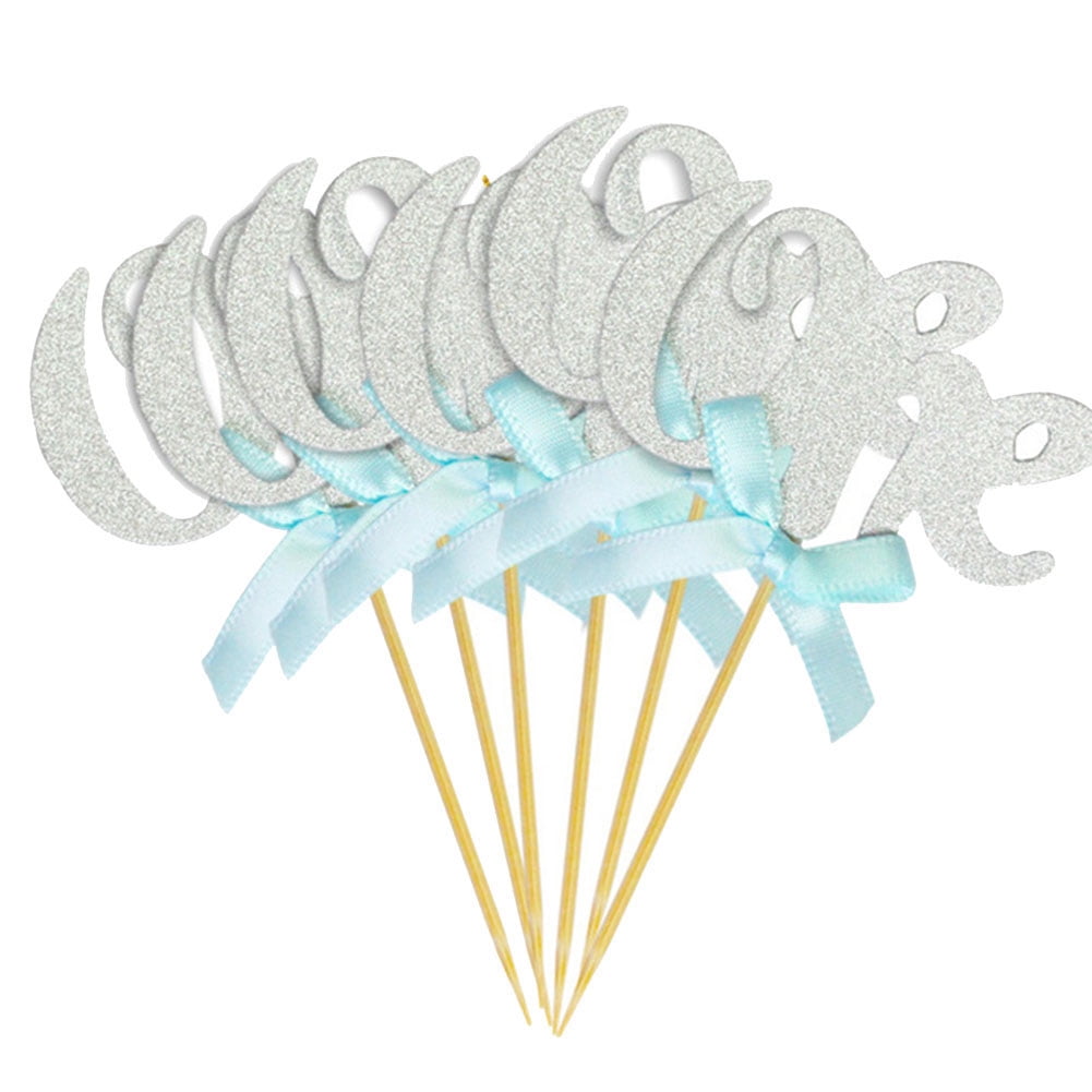 Glitter Gold One Cupcake Topper Pink Bow 1st Birthday Anniversary ...