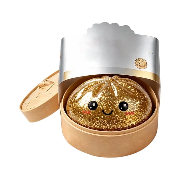 Glitter Golden Dumpling Squishy Toy with Steamer Basket Smiling Dumpling Squishy for Anxiety Management and Focus Improvement Classroom Prizes Indoor and Outdoor Play