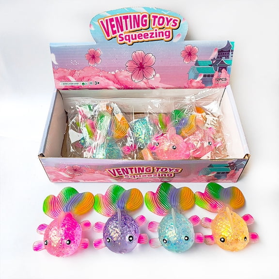 Glitter Goldfish Squishies Stress Balls, Colorful Fish Sensory Fidget Family Friends Present Giving Birthday Rainbow Tail Fish Sequins Sea Creature Squeeze, Goodie Bag Filler Pinata Stuffers,1 Random