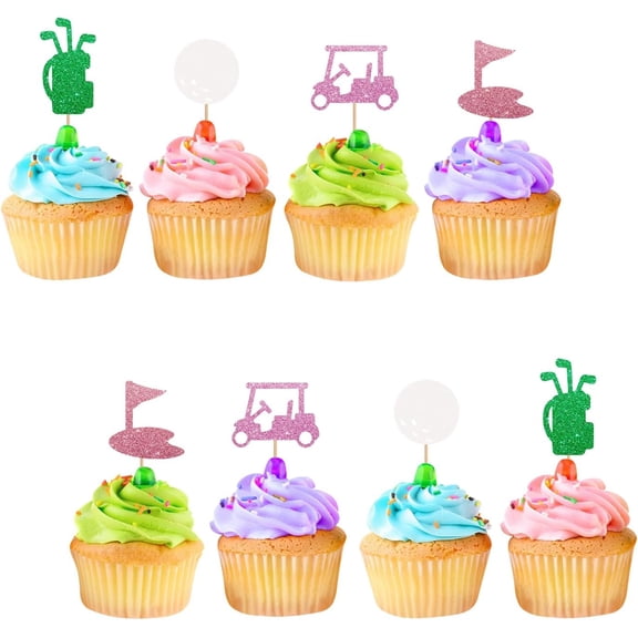Glitter Golf Cupcake Toppers 12 Pack Golf Bag Golf Ball Cart Flag Cake Picks for Golf Themed Birthday Party Golf Tournament Sports Dessert Decorations