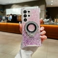 thumbnail image 1 of Glitter Gradient Color Case for Samsung Galaxy S21 FE, with Ring Holder Kickstand Magnetic Cover Compatible with Magsafe Shockproof Anti-Scratch TPU Bumper Phone Case for Girls Women, Pink+Purple, 1 of 7