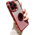 thumbnail image 1 of Glitter Gradient Popular TPU Phone Case for iPhone X XS XR Max 7 8 Plus Unique Finger Ring Stand Border Bling Diamonds Back Cover(Red,XS Max), 1 of 8