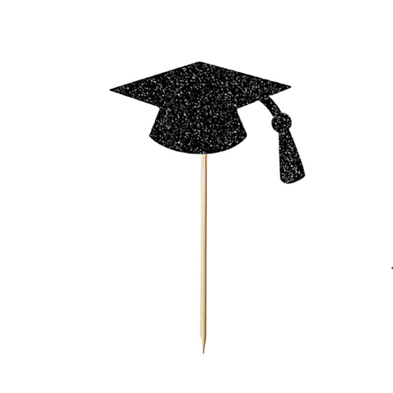 Glitter Graduation Cap Cupcake Toppers Gold Black Grad Hat Cake Picks For 2026 Party Decorations Pack 24PCS